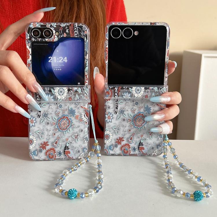 For Samsung Galaxy Z Flip6 Green Blue Flowers Pattern Phone Case