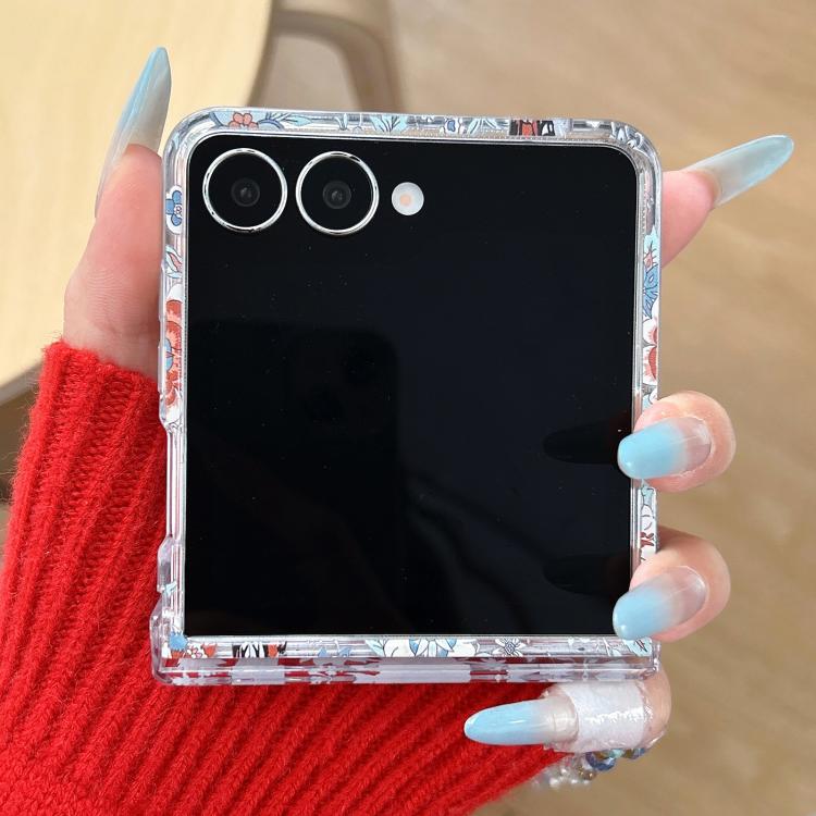 For Samsung Galaxy Z Flip6 Green Blue Flowers Pattern Phone Case