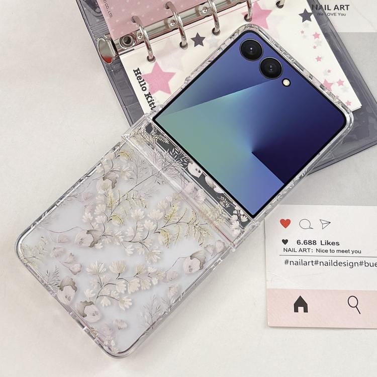 For Samsung Galaxy Z Flip7 5G White Flowers Leaves Pattern Phone Case