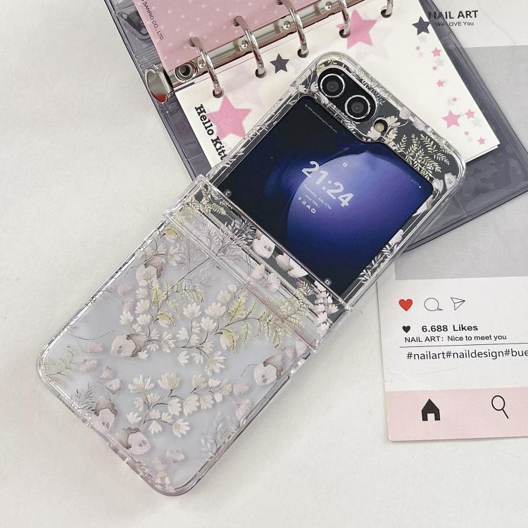 For Samsung Galaxy Z Flip6 White Flowers Leaves Pattern Phone Case