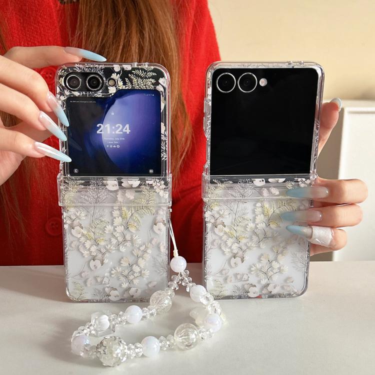 For Samsung Galaxy Z Flip7 5G White Flowers Leaves Pattern Phone Case