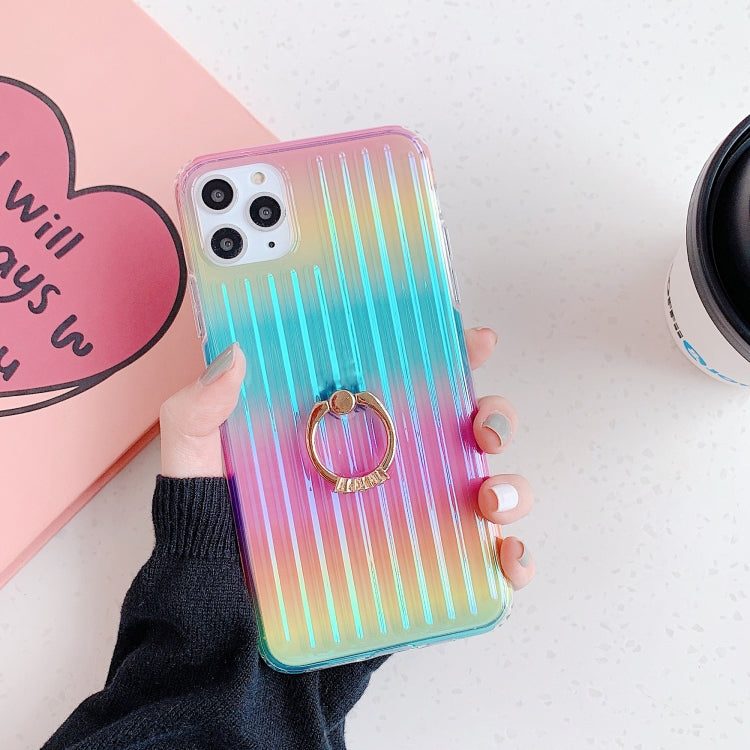 Electroplating Gradient Suitcase Stripe TPU Shockproof Protective Case With Stand Ring Holder, model:For iPhone 11 Pro