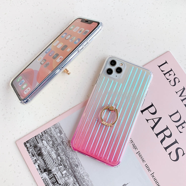 Electroplating Gradient Suitcase Stripe TPU Shockproof Protective Case With Stand Ring Holder, model:For iPhone 11 Pro
