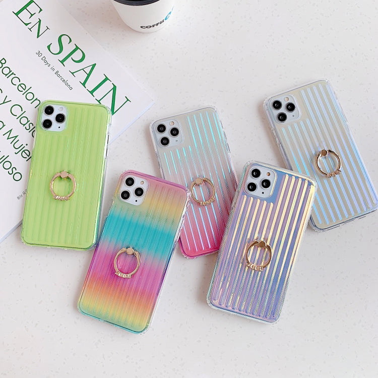 For iPhone 12 / 12 Pro Electroplating Gradient Suitcase Stripe TPU Shockproof Protective Case With Stand Ring Holder, model:For iPhone 12 / 12 Pro