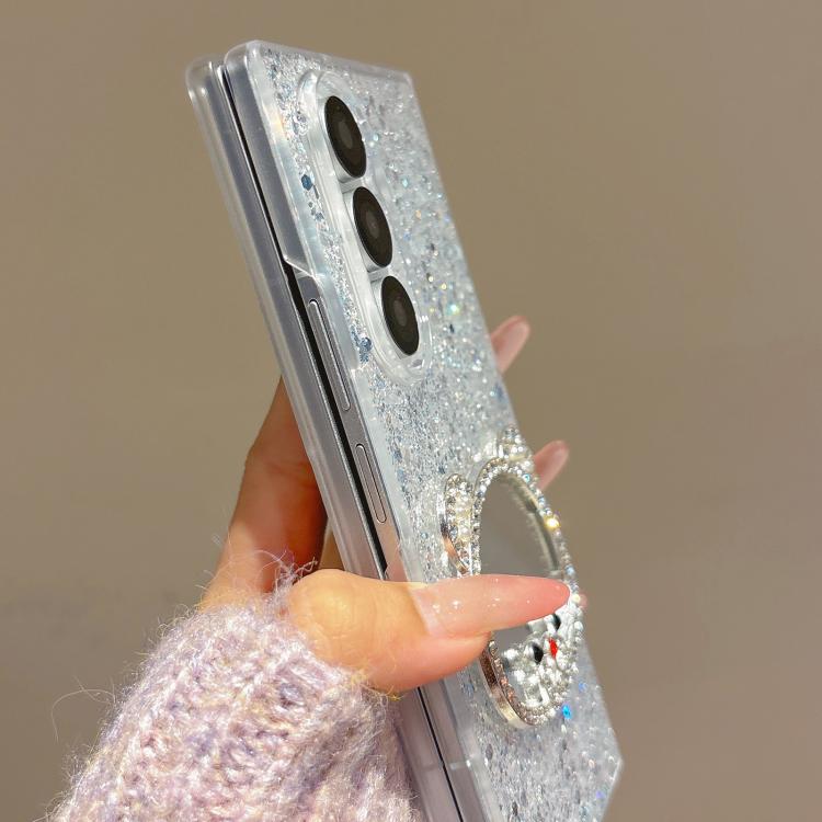 For Samsung Galaxy Z Fold6 Sparkling Diamond Bear Design Mirror Phone Case