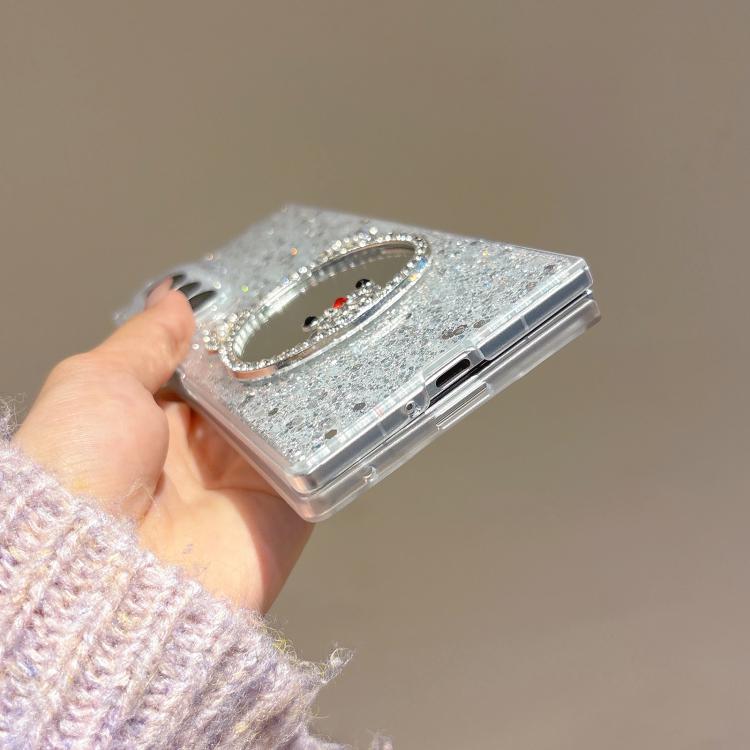 For Samsung Galaxy Z Fold6 Sparkling Diamond Bear Design Mirror Phone Case