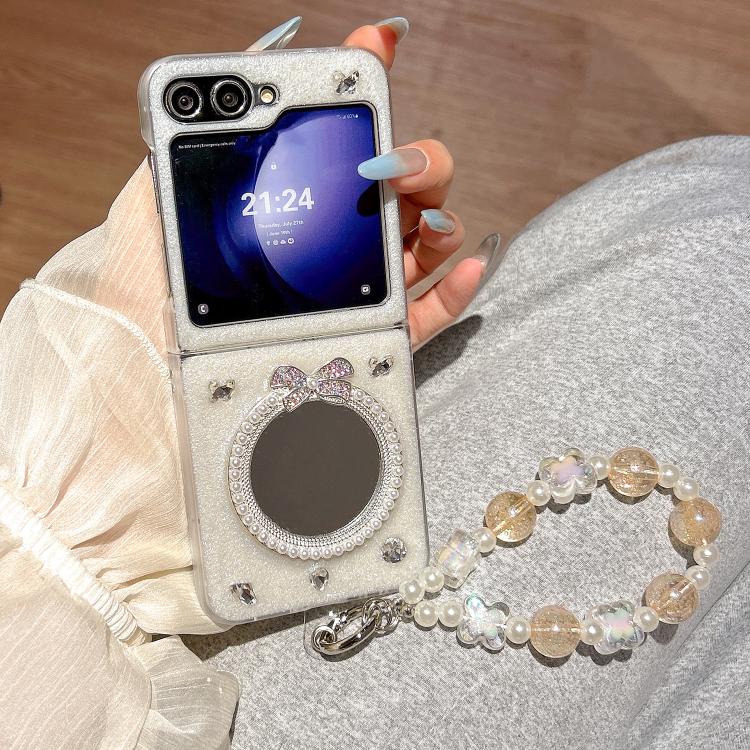 For Samsung Galaxy Z Flip6 Snowflake Silver Mirror Design Phone Case with Bracelet