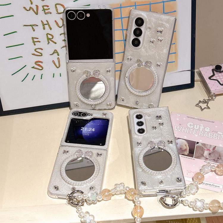 For Samsung Galaxy Z Fold6 Snowflake Silver Mirror Design Phone Case with Bracelet