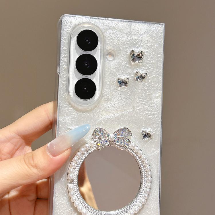For Samsung Galaxy Z Fold5 Snowflake Silver Mirror Design Phone Case with Bracelet