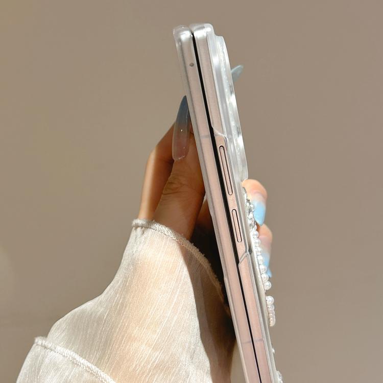 For Samsung Galaxy Z Fold7 5G Snowflake Silver Mirror Design Phone Case with Bracelet