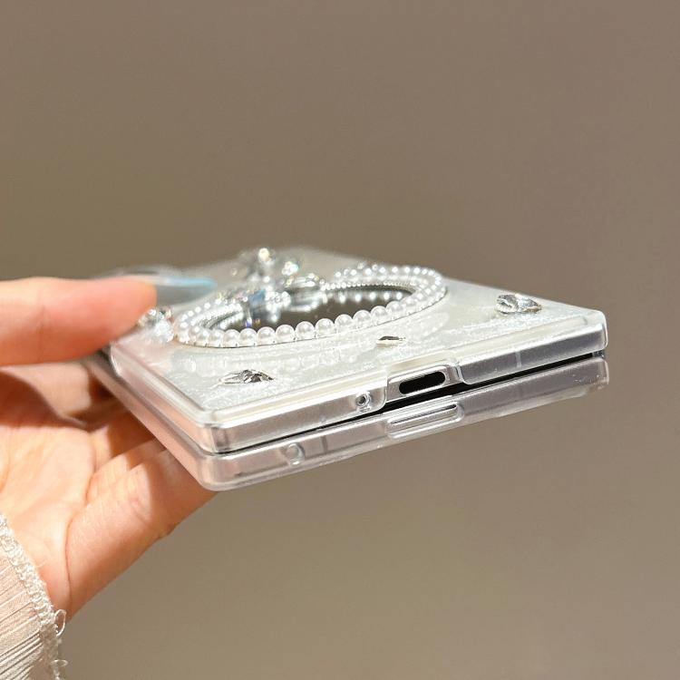 For Samsung Galaxy Z Fold7 5G Snowflake Silver Mirror Design Phone Case with Bracelet