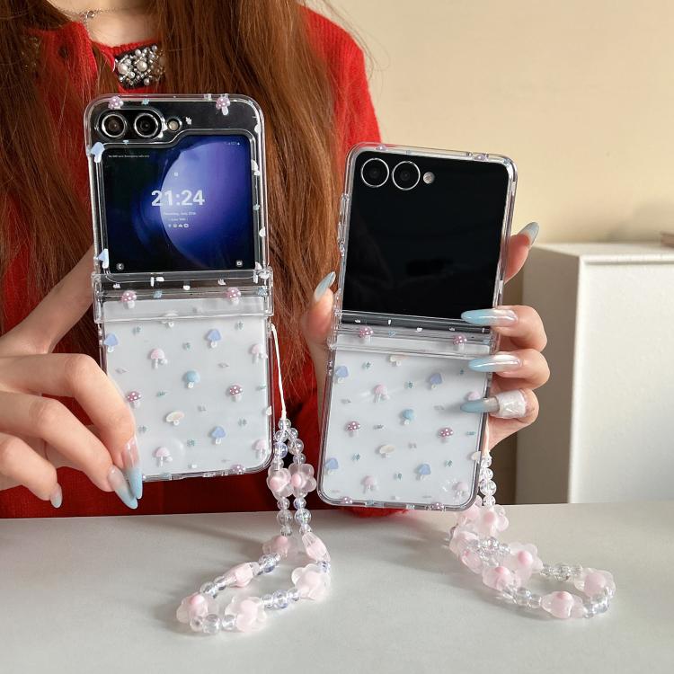 For Samsung Galaxy Z Flip7 5G Mushroom Pattern Phone Case with Bracelet