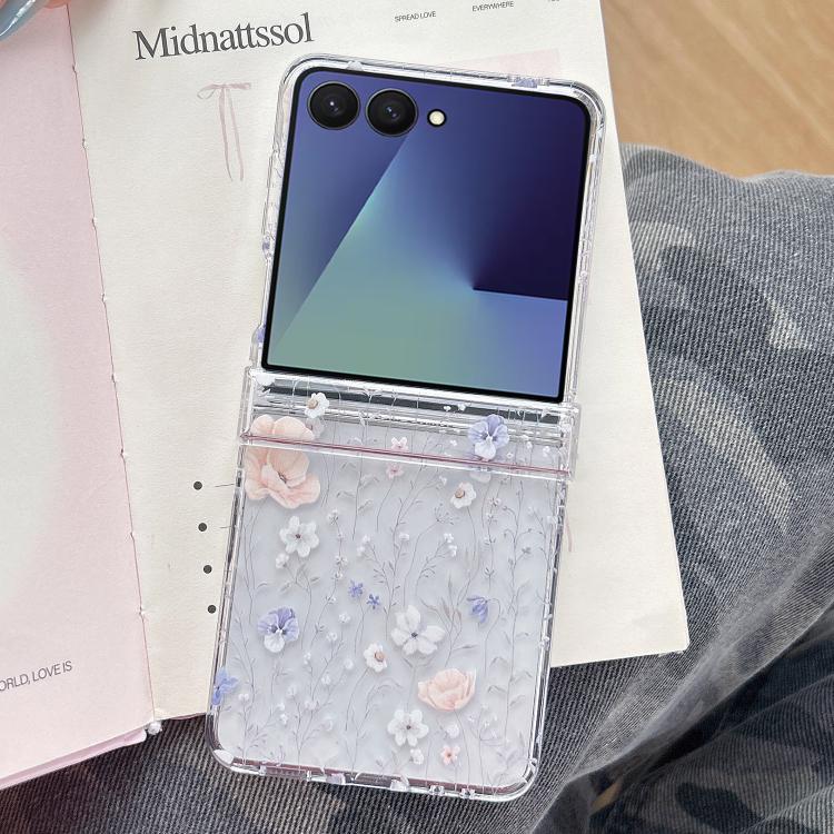 For Samsung Galaxy Z Flip7 5G Pink White Flowers Leaves Pattern Phone Case