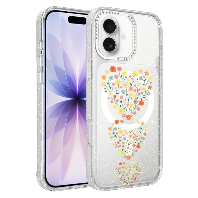For iPhone 17 Flower Pattern IMD Glitter Magnetic Phone Case