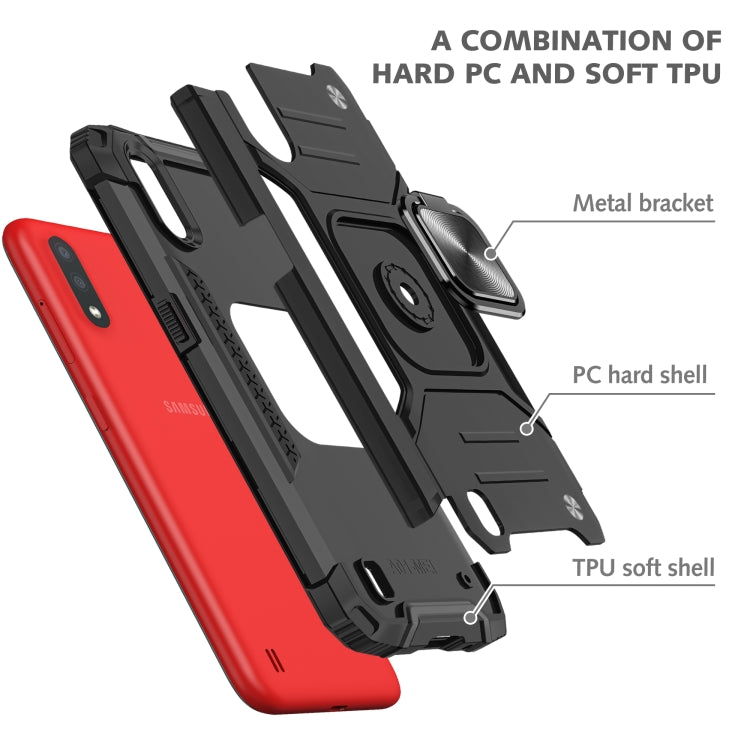 For Samsung Galaxy A01 Magnetic Armor Shockproof TPU + PC Case with Metal Ring Holder