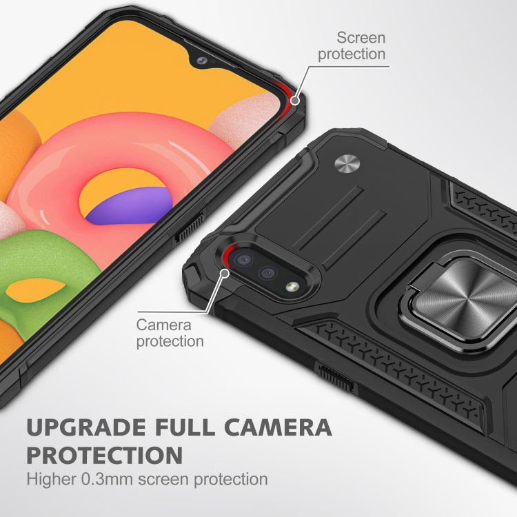 For Samsung Galaxy A01 Magnetic Armor Shockproof TPU + PC Case with Metal Ring Holder