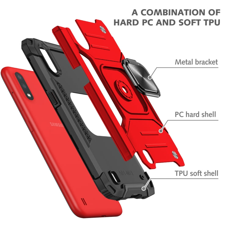 For Samsung Galaxy A01 Magnetic Armor Shockproof TPU + PC Case with Metal Ring Holder