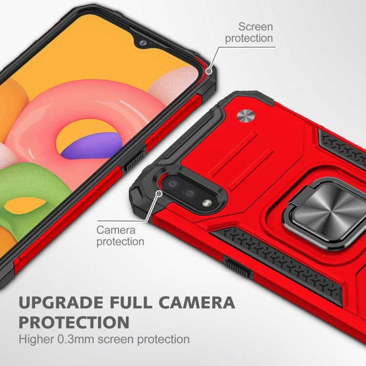 For Samsung Galaxy A01 Magnetic Armor Shockproof TPU + PC Case with Metal Ring Holder