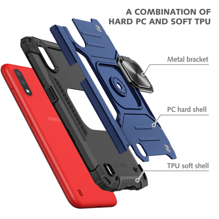 For Samsung Galaxy A01 Magnetic Armor Shockproof TPU + PC Case with Metal Ring Holder