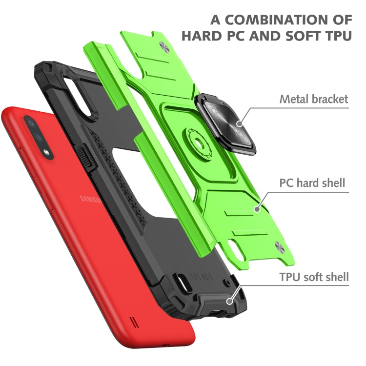 For Samsung Galaxy A01 Magnetic Armor Shockproof TPU + PC Case with Metal Ring Holder