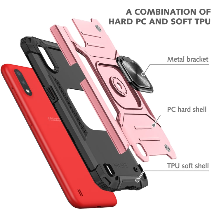 For Samsung Galaxy A01 Magnetic Armor Shockproof TPU + PC Case with Metal Ring Holder