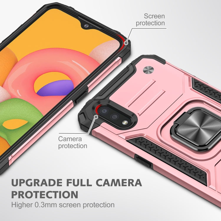 For Samsung Galaxy A01 Magnetic Armor Shockproof TPU + PC Case with Metal Ring Holder