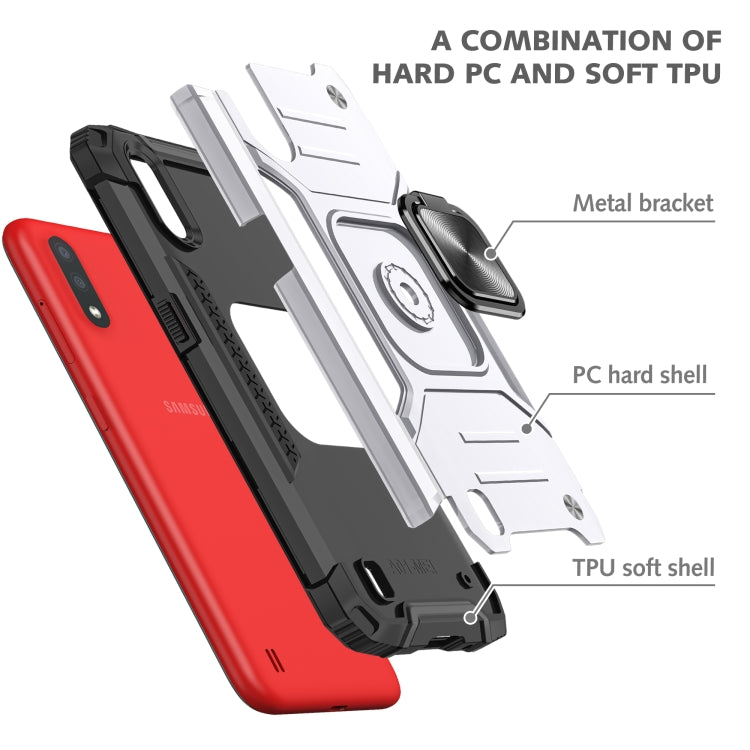 For Samsung Galaxy A01 Magnetic Armor Shockproof TPU + PC Case with Metal Ring Holder