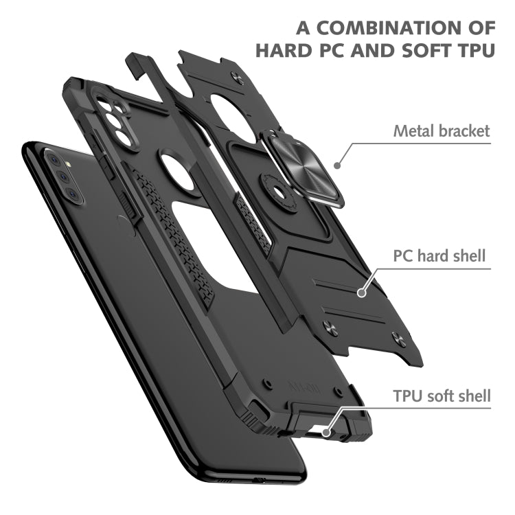 For Samsung Galaxy A11 (EU Version) Magnetic Armor Shockproof TPU + PC Case with Metal Ring Holder