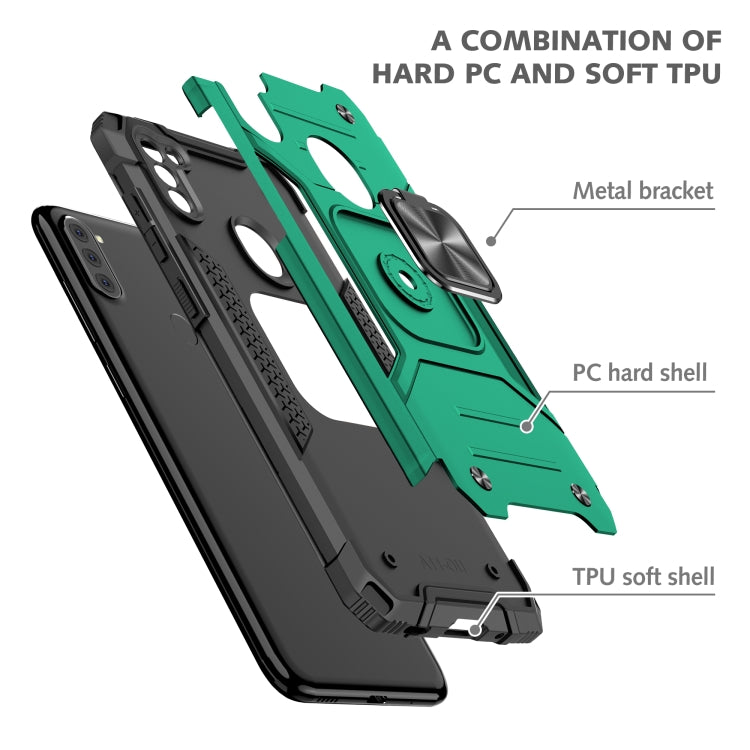For Samsung Galaxy A11 (EU Version) Magnetic Armor Shockproof TPU + PC Case with Metal Ring Holder