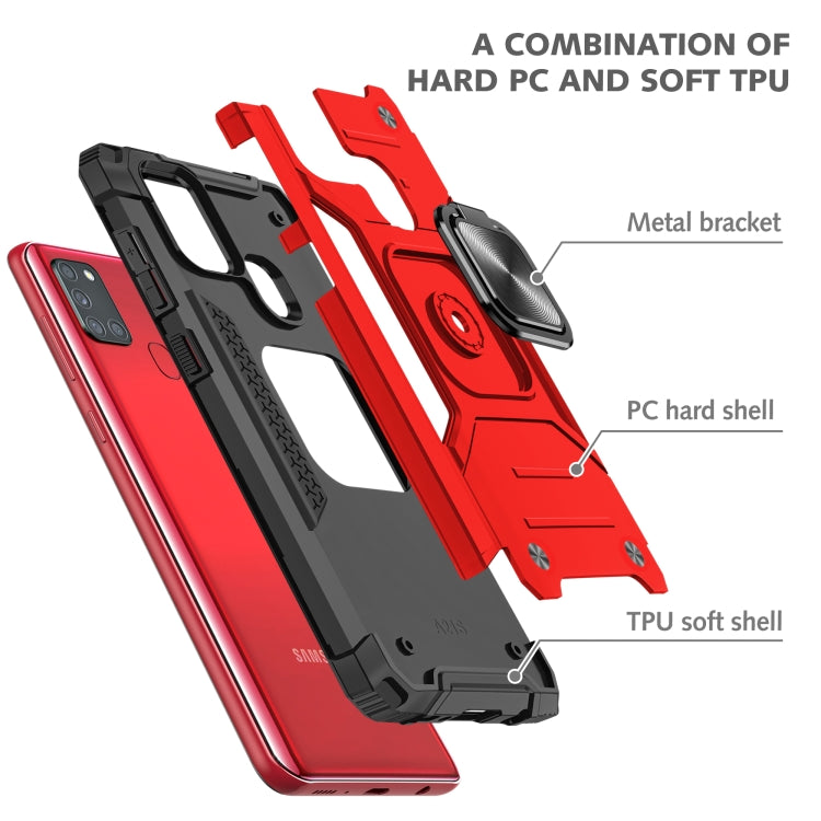 For Samsung Galaxy A21s Magnetic Armor Shockproof TPU + PC Case with Metal Ring Holder