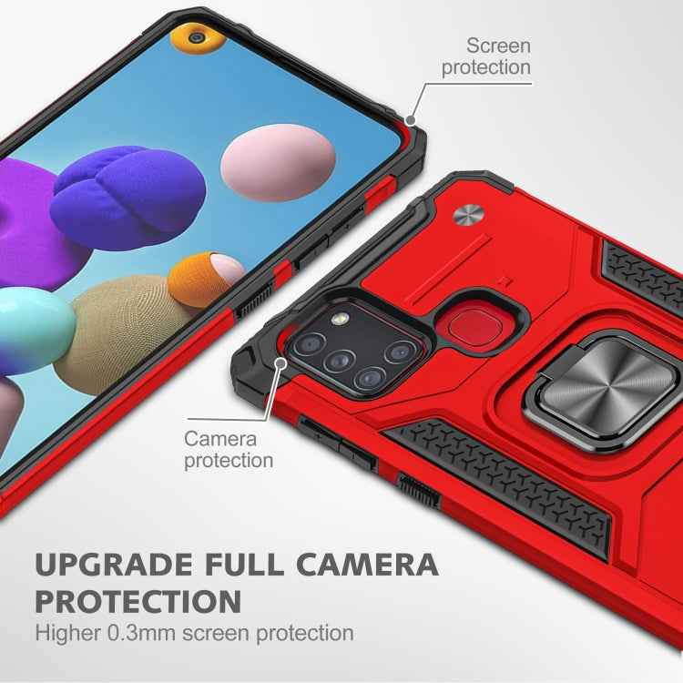 For Samsung Galaxy A21s Magnetic Armor Shockproof TPU + PC Case with Metal Ring Holder
