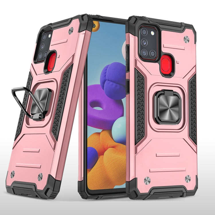 For Samsung Galaxy A21s Magnetic Armor Shockproof TPU + PC Case with Metal Ring Holder