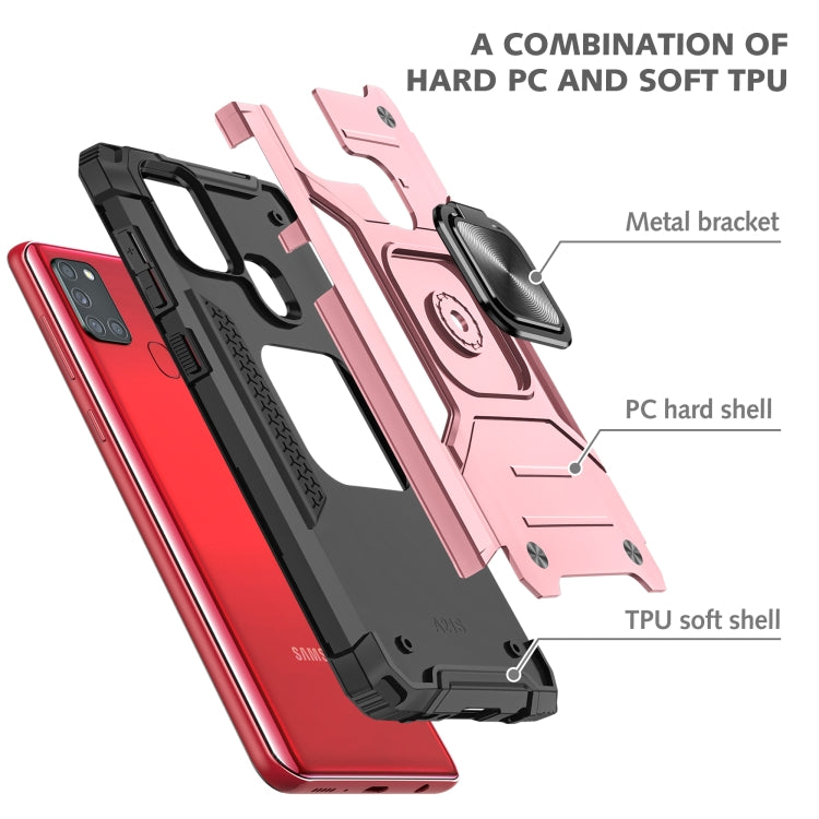 For Samsung Galaxy A21s Magnetic Armor Shockproof TPU + PC Case with Metal Ring Holder