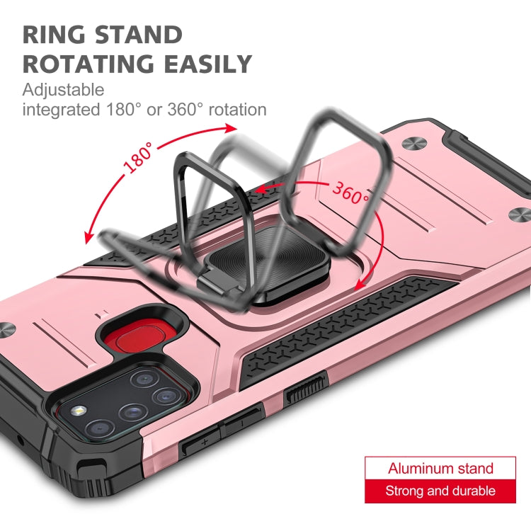 For Samsung Galaxy A21s Magnetic Armor Shockproof TPU + PC Case with Metal Ring Holder