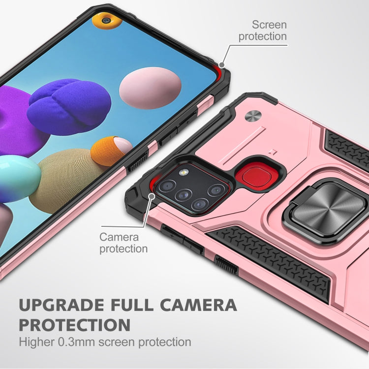 For Samsung Galaxy A21s Magnetic Armor Shockproof TPU + PC Case with Metal Ring Holder
