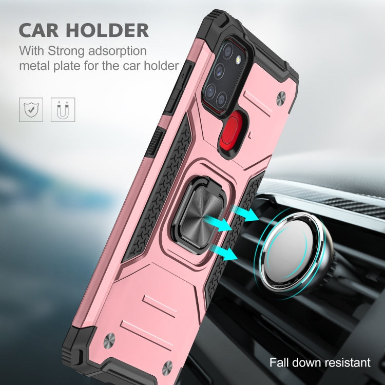 For Samsung Galaxy A21s Magnetic Armor Shockproof TPU + PC Case with Metal Ring Holder