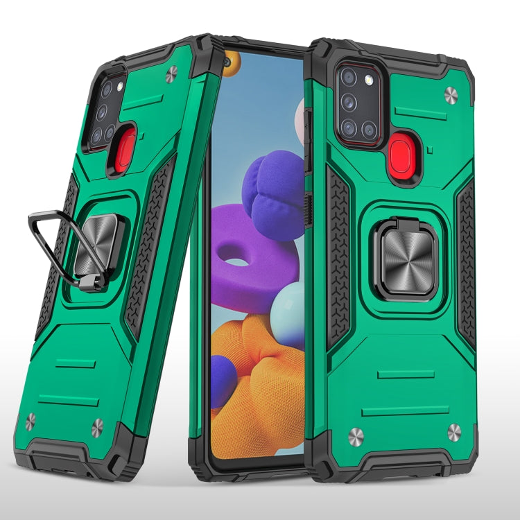 For Samsung Galaxy A21s Magnetic Armor Shockproof TPU + PC Case with Metal Ring Holder