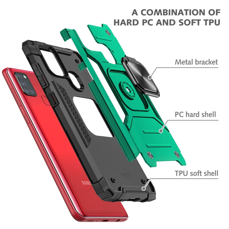 For Samsung Galaxy A21s Magnetic Armor Shockproof TPU + PC Case with Metal Ring Holder