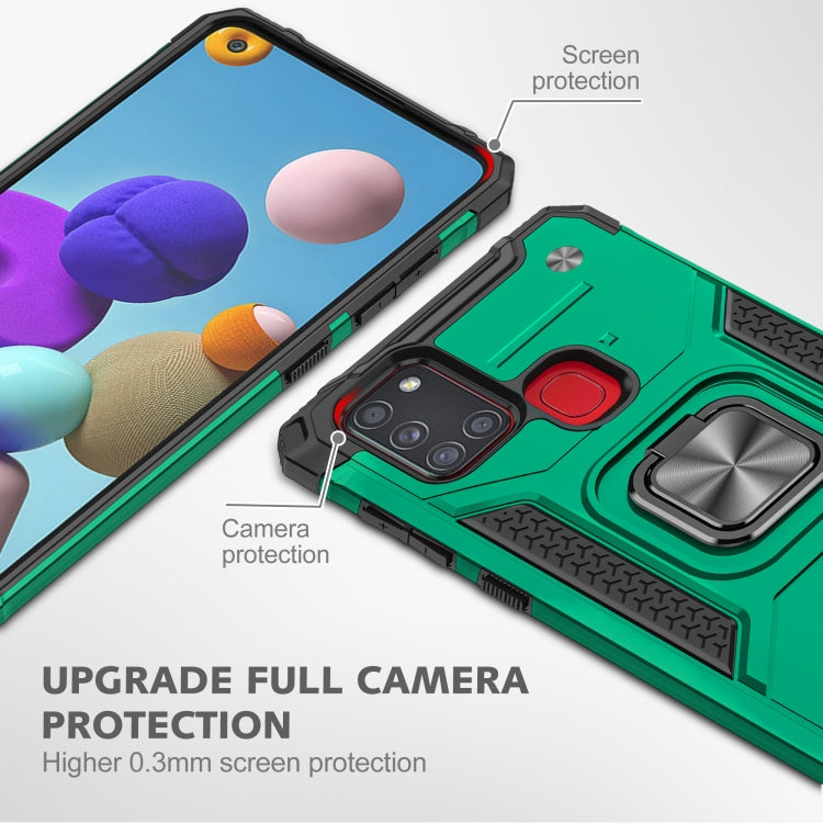 For Samsung Galaxy A21s Magnetic Armor Shockproof TPU + PC Case with Metal Ring Holder
