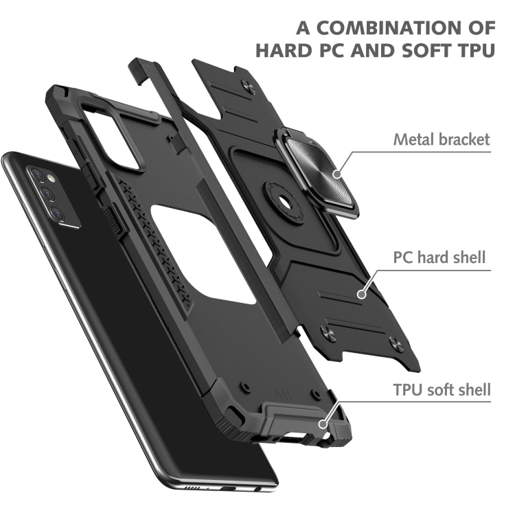 For Samsung Galaxy A41 Magnetic Armor Shockproof TPU + PC Case with Metal Ring Holder