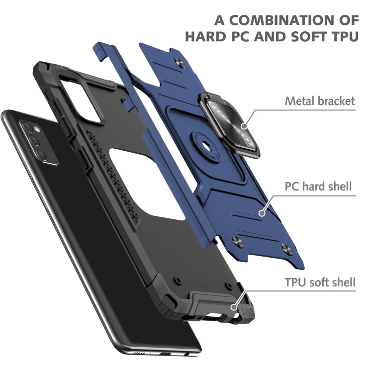For Samsung Galaxy A41 Magnetic Armor Shockproof TPU + PC Case with Metal Ring Holder
