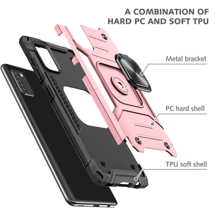 For Samsung Galaxy A41 Magnetic Armor Shockproof TPU + PC Case with Metal Ring Holder