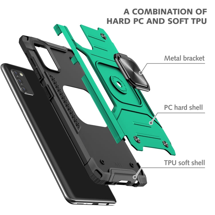 For Samsung Galaxy A41 Magnetic Armor Shockproof TPU + PC Case with Metal Ring Holder