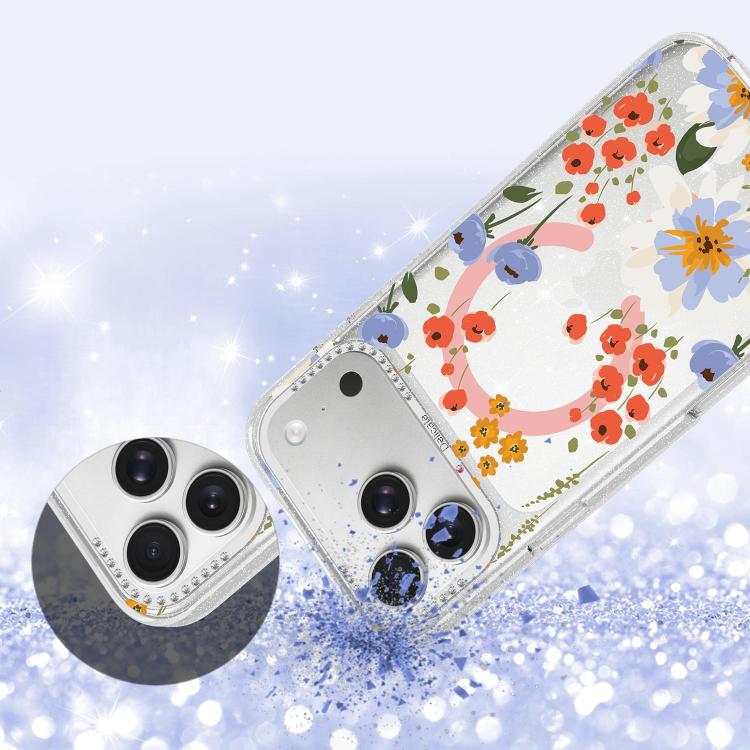 For iPhone 15 Pro Max Flower Pattern IMD Glitter Magnetic Phone Case