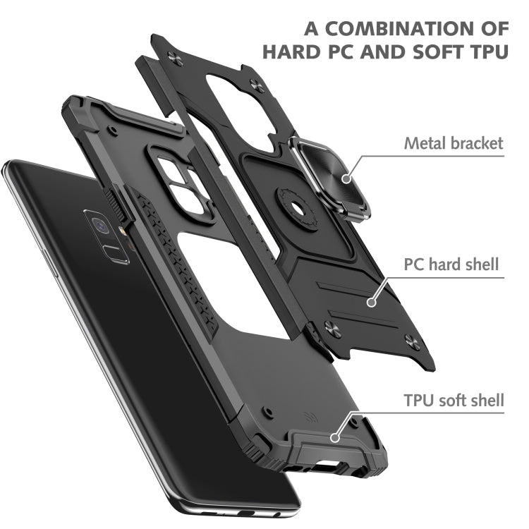 For Samsung Galaxy S9 Magnetic Armor Shockproof TPU + PC Case with Metal Ring Holder