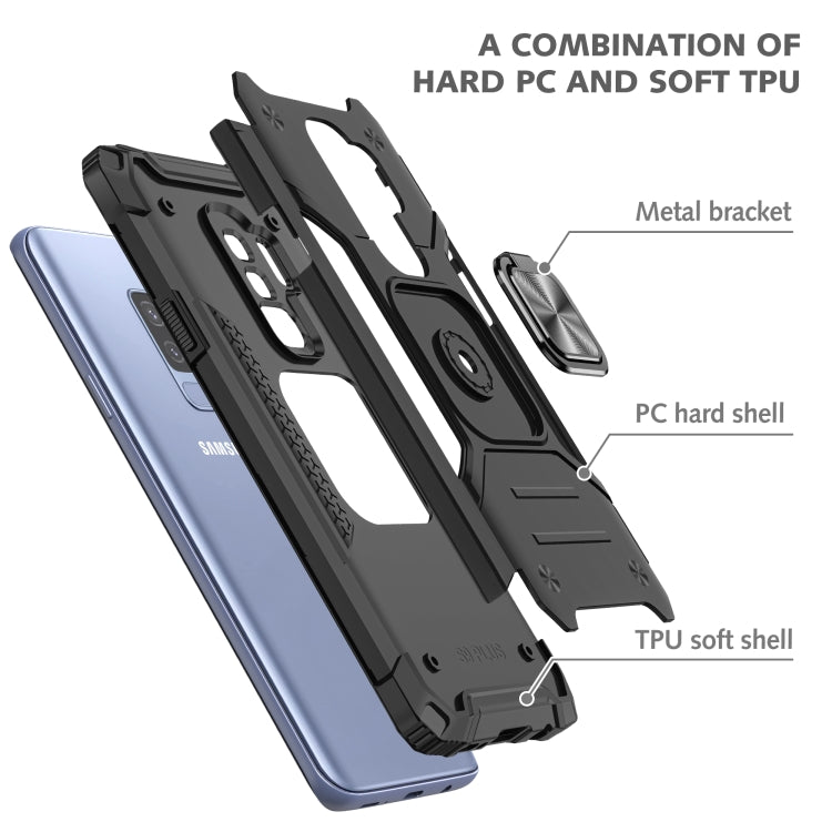 For Samsung Galaxy S9+ Magnetic Armor Shockproof TPU + PC Case with Metal Ring Holder