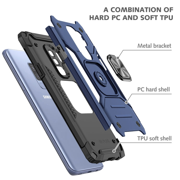 For Samsung Galaxy S9+ Magnetic Armor Shockproof TPU + PC Case with Metal Ring Holder