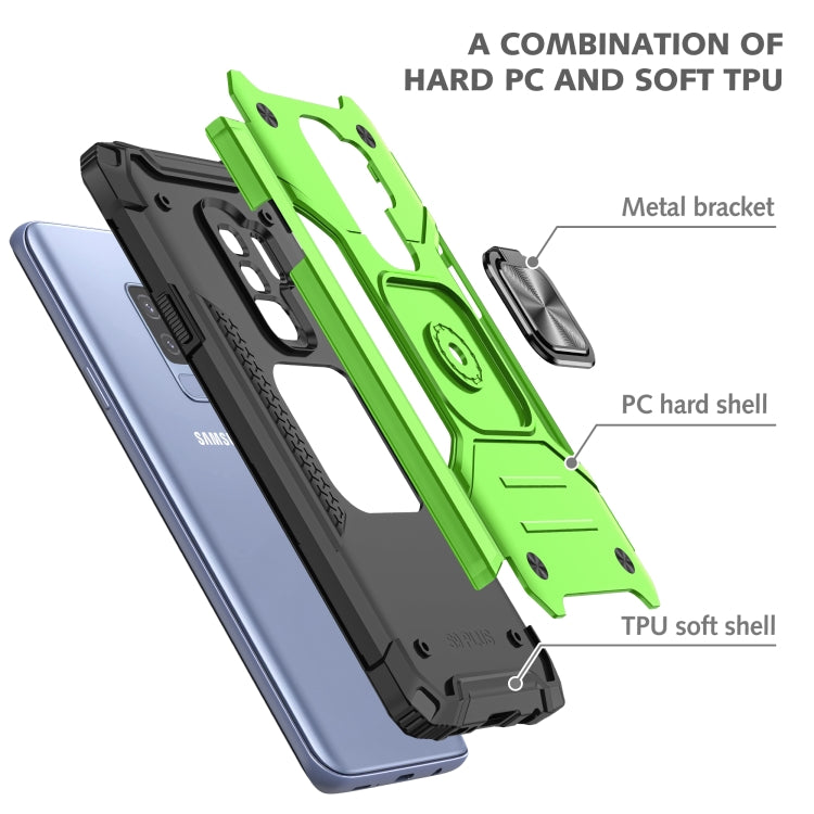 For Samsung Galaxy S9+ Magnetic Armor Shockproof TPU + PC Case with Metal Ring Holder