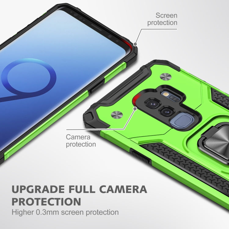For Samsung Galaxy S9+ Magnetic Armor Shockproof TPU + PC Case with Metal Ring Holder