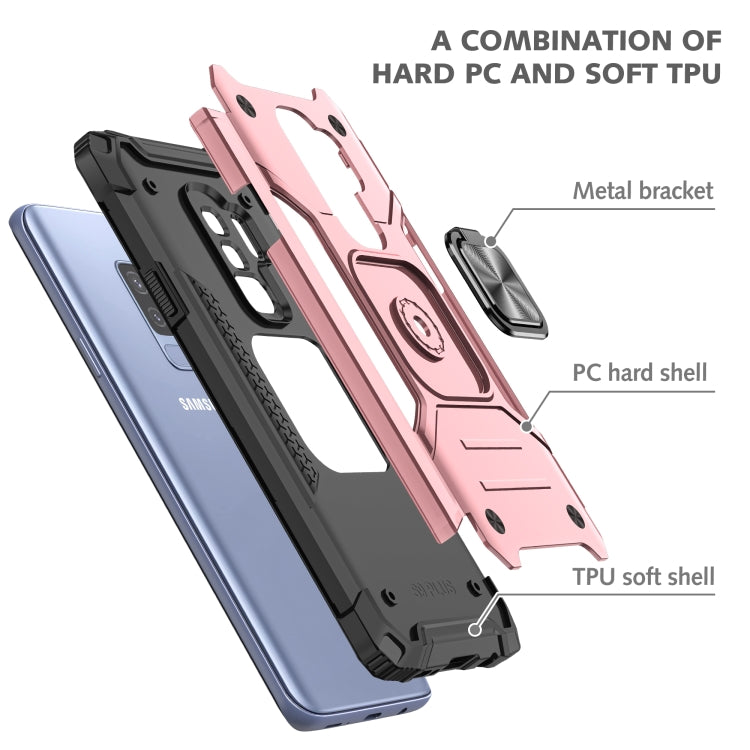 For Samsung Galaxy S9+ Magnetic Armor Shockproof TPU + PC Case with Metal Ring Holder